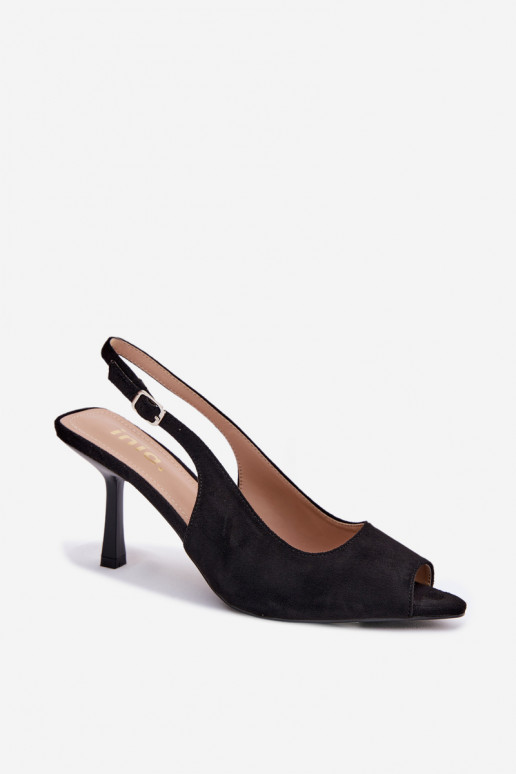 Women's High-Heeled Eco Suede Black Sandals Sevina