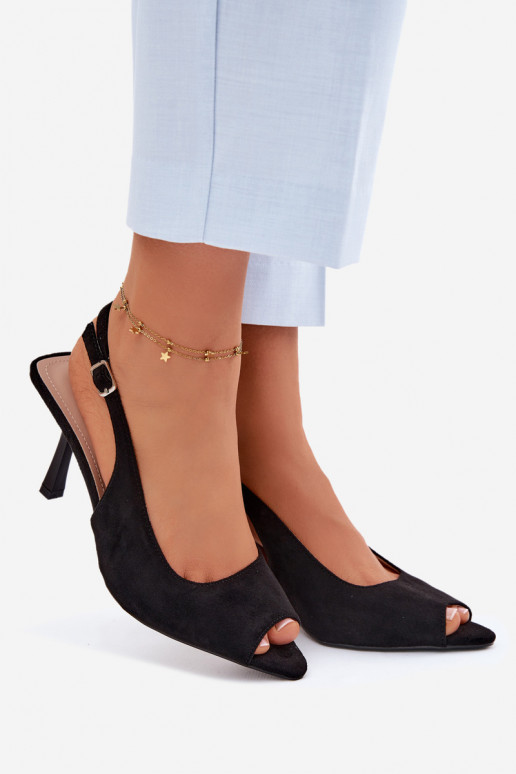 Women's High-Heeled Eco Suede Black Sandals Sevina