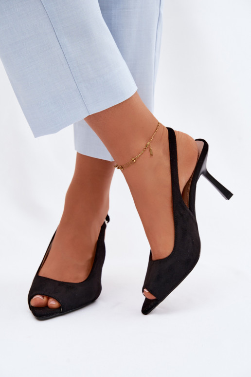 Women's High-Heeled Eco Suede Black Sandals Sevina