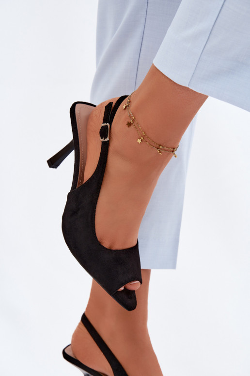 Women's High-Heeled Eco Suede Black Sandals Sevina