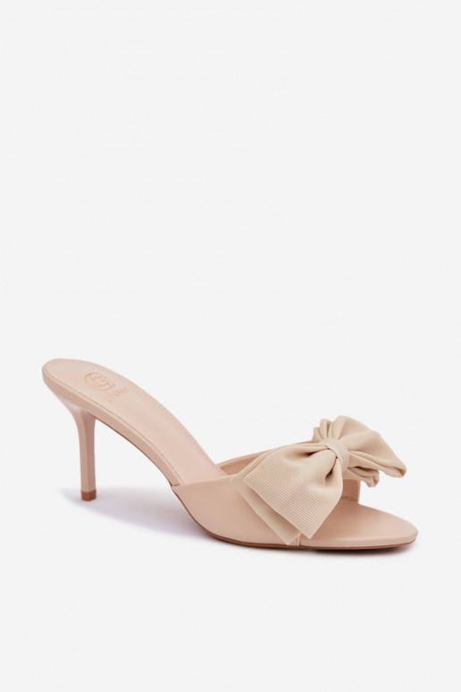 Women's High Heel Sandals With Bow Beige Jelessa