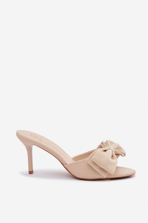 Women's High Heel Sandals With Bow Beige Jelessa