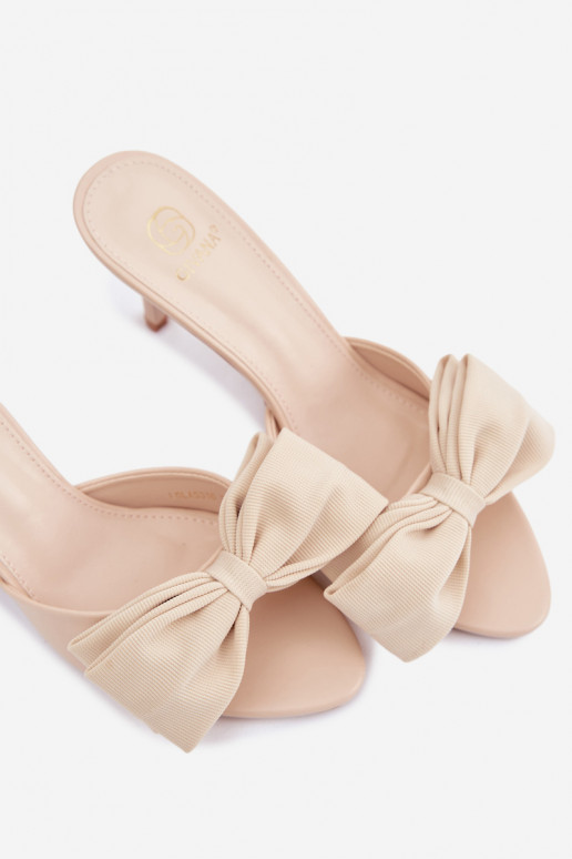 Women's High Heel Sandals With Bow Beige Jelessa