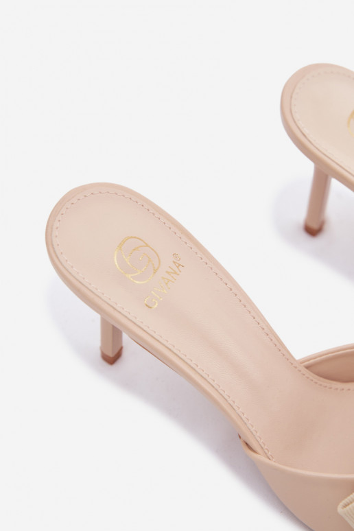 Women's High Heel Sandals With Bow Beige Jelessa