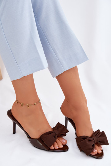 Women's High Heel Slippers With Bow Chocolate Jelessa
