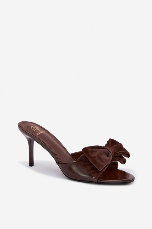Women's High Heel Slippers With Bow Chocolate Jelessa