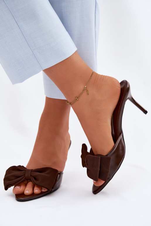 Women's High Heel Slippers With Bow Chocolate Jelessa