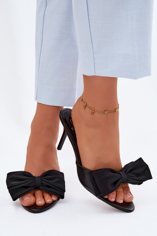 Women's High Heel Sandals With Bow Black Jelessa