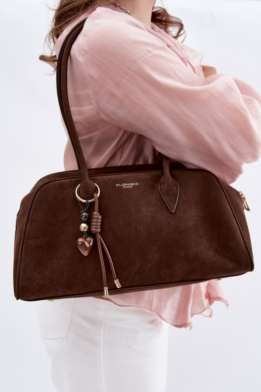 Eco Suede Bag With Keychain Chocolate Noelia