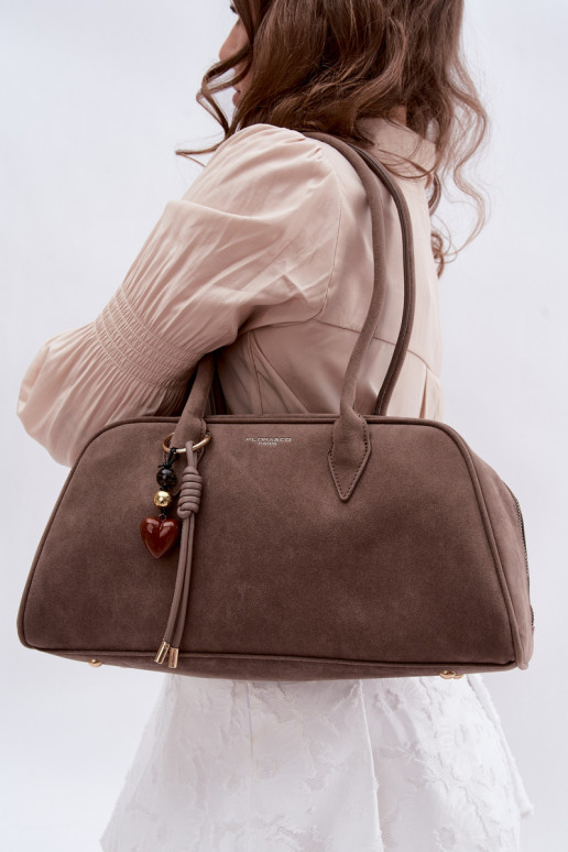 Eco Suede Bag With Keychain Dark Beige Noelia