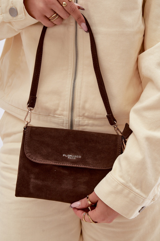 Small Crossbody Bag Made of Eco Suede Chocolate Lucelle
