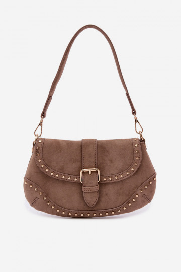 Eco Suede Studded Bag Dark Beige Clarielle