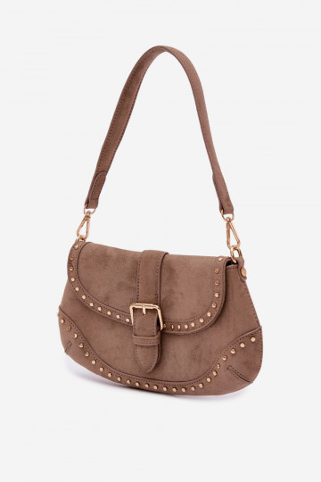 Eco Suede Studded Bag Dark Beige Clarielle 2