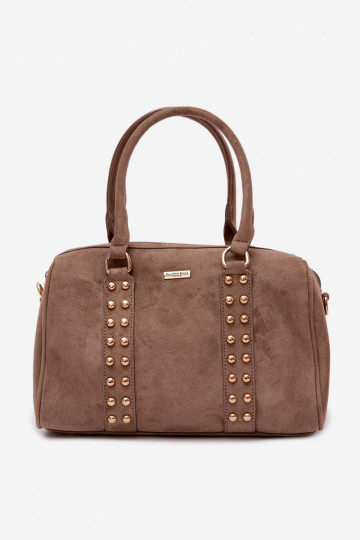 Box Bag with Gold Studs Dark Beige Emelle