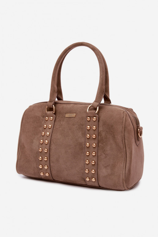 Box Bag with Gold Studs Dark Beige Emelle
