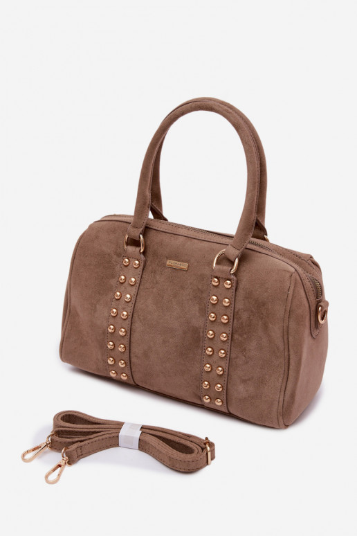 Box Bag with Gold Studs Dark Beige Emelle