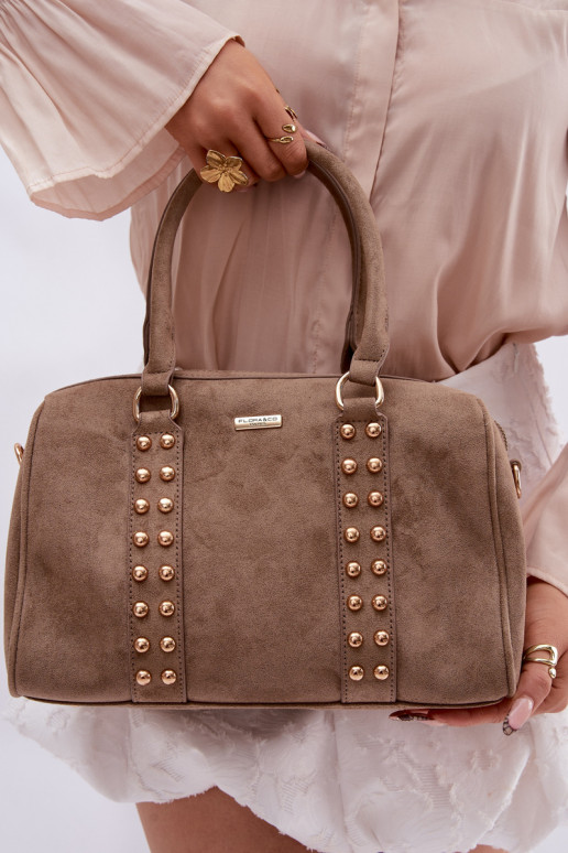 Box Bag with Gold Studs Dark Beige Emelle