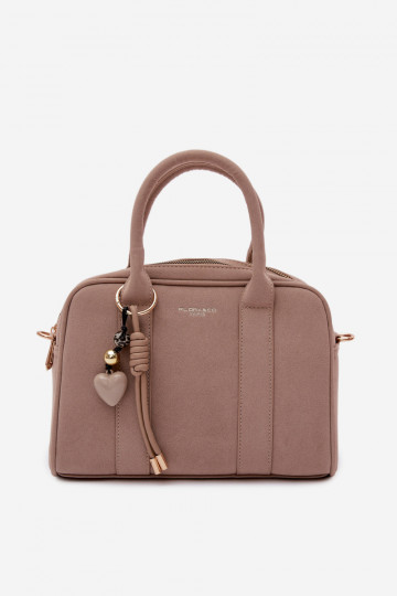 Beige Eco Suede Box Bag with Keychain Sorielle