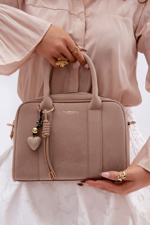 Beige Eco Suede Box Bag with Keychain Sorielle