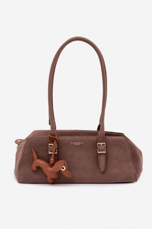 Noely Dark Beige Faux Suede Dog Charm Bag