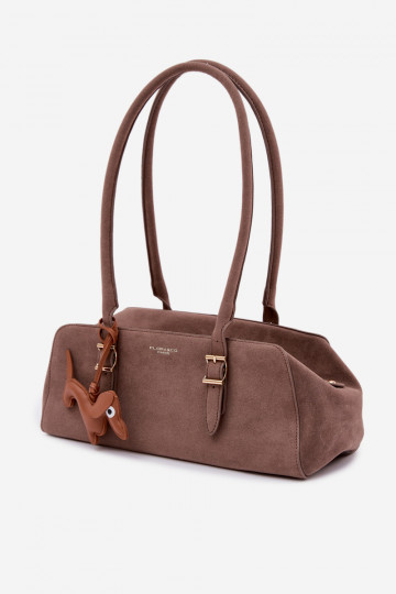 Noely Dark Beige Faux Suede Dog Charm Bag 2