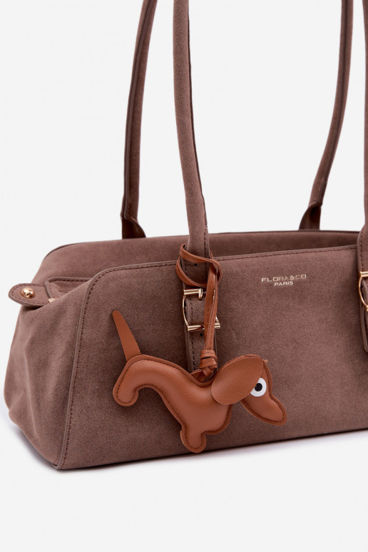Noely Dark Beige Faux Suede Dog Charm Bag