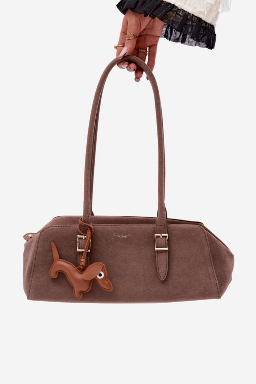 Noely Dark Beige Faux Suede Dog Charm Bag