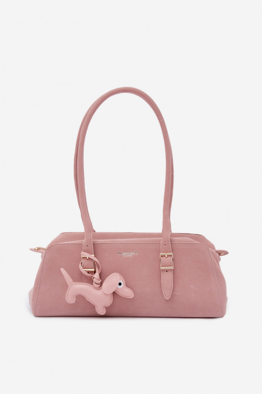 Noely Pink Faux Suede Dachshund Pendant Bag