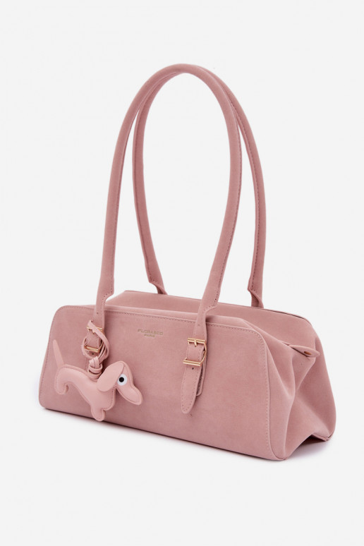 Noely Pink Faux Suede Dachshund Pendant Bag