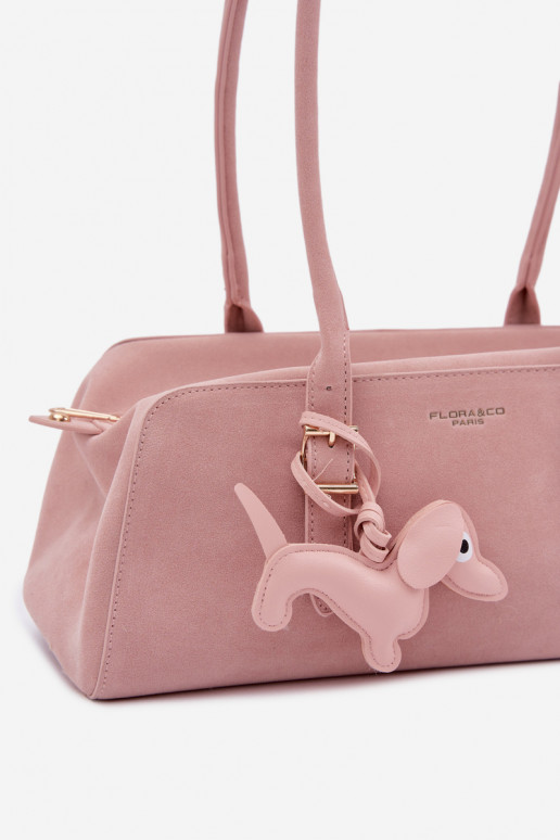 Noely Pink Faux Suede Dachshund Pendant Bag