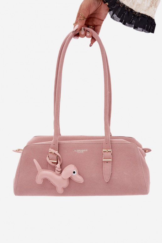 Noely Pink Faux Suede Dachshund Pendant Bag