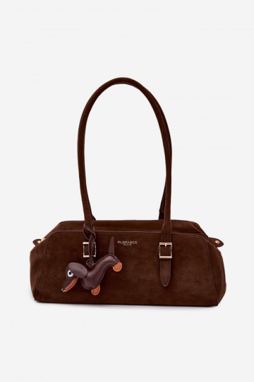 Chocolate Dog Charm Faux Suede Bag Noely