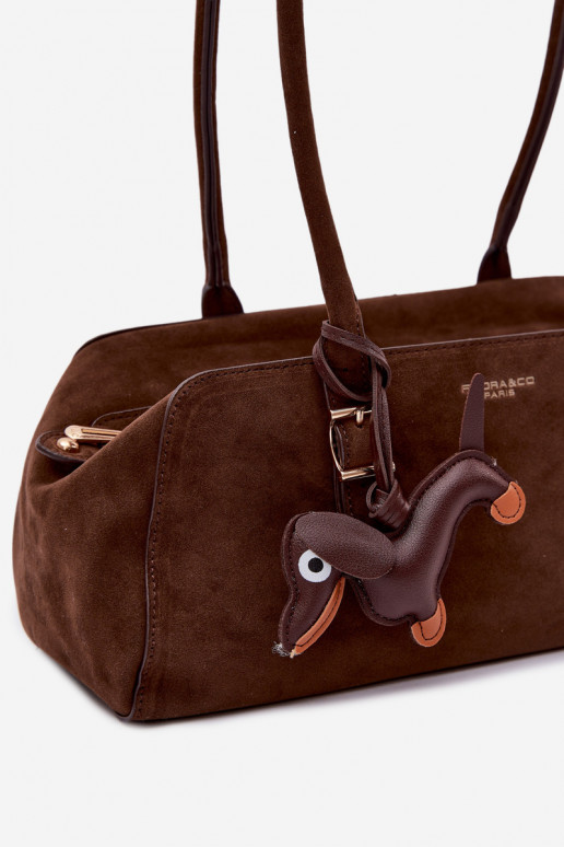 Chocolate Dog Charm Faux Suede Bag Noely