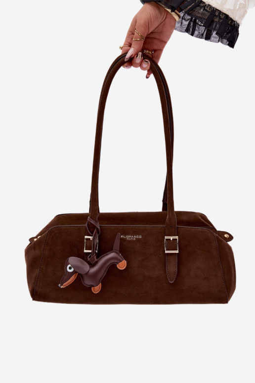 Chocolate Dog Charm Faux Suede Bag Noely