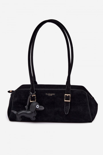 Noely Black Faux Suede Dog Charm Bag