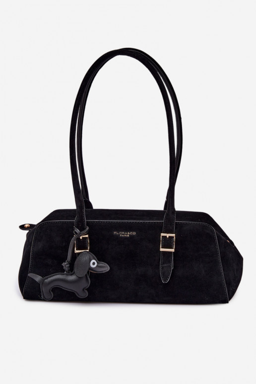 Noely Black Faux Suede Dog Charm Bag