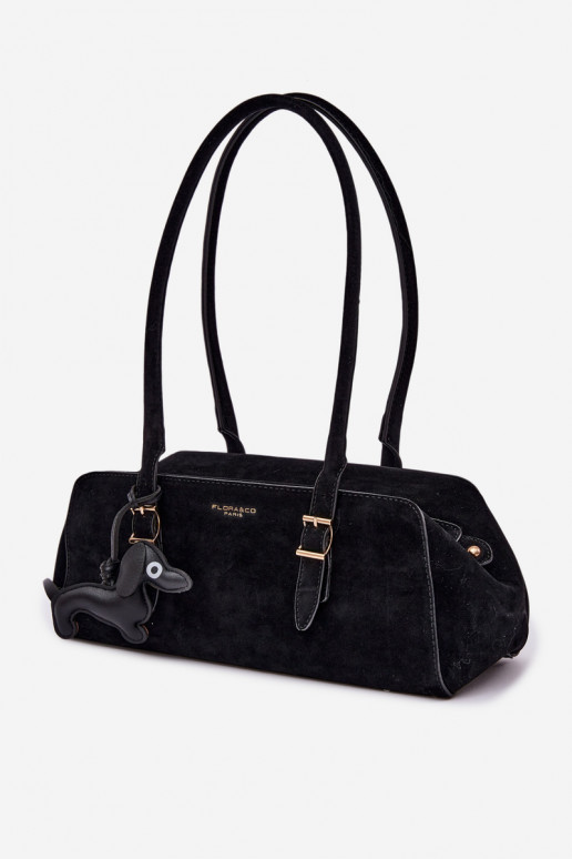 Noely Black Faux Suede Dog Charm Bag