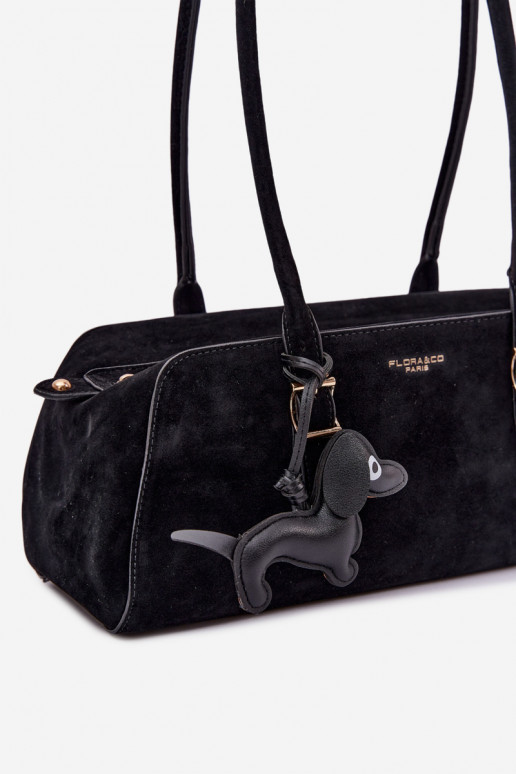 Noely Black Faux Suede Dog Charm Bag