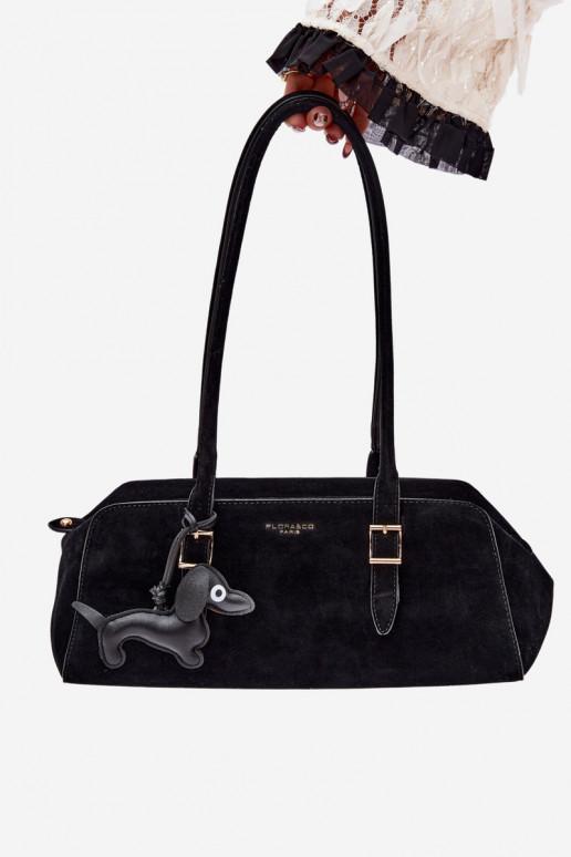 Noely Black Faux Suede Dog Charm Bag