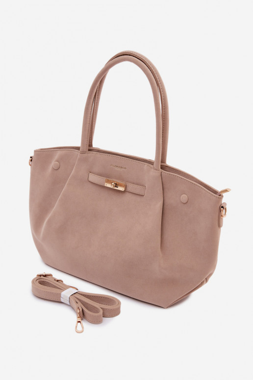 Beige Imitation Suede Shopper Bag Nellia
