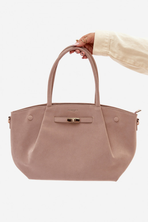 Beige Imitation Suede Shopper Bag Nellia