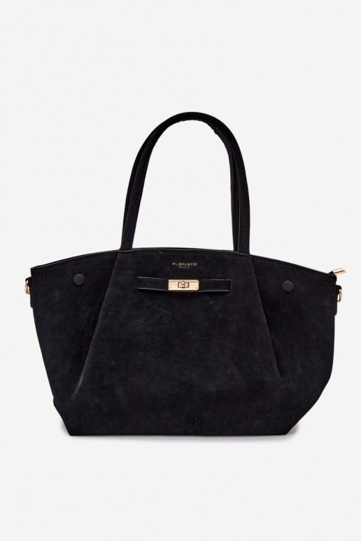 Nellia Black Faux Suede Shopper Bag