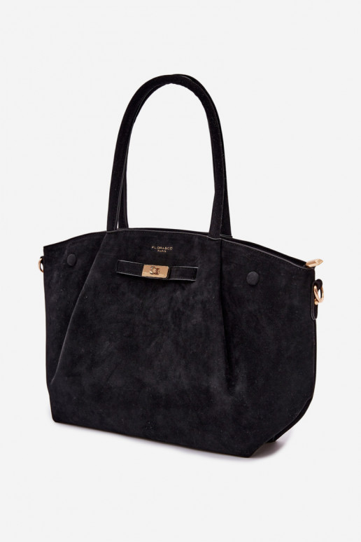 Nellia Black Faux Suede Shopper Bag