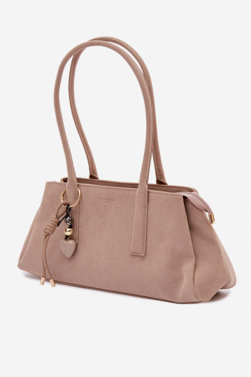Eco Suede Handbag With Keychain Beige Nelina