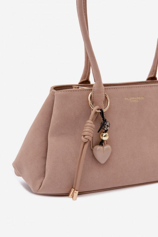 Eco Suede Handbag With Keychain Beige Nelina