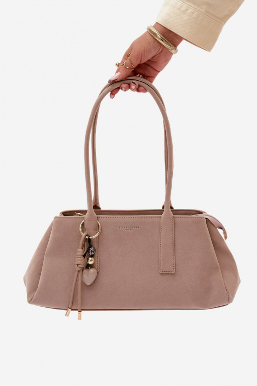 Eco Suede Handbag With Keychain Beige Nelina