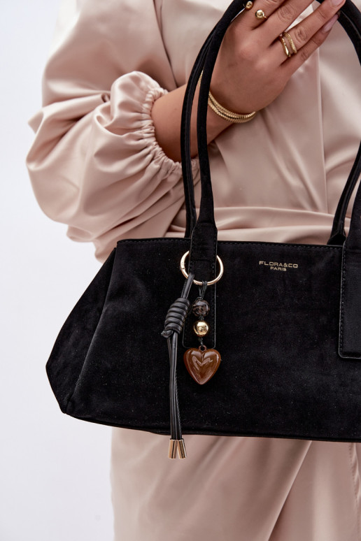 Eco Suede Bag With Keychain Black Nelina