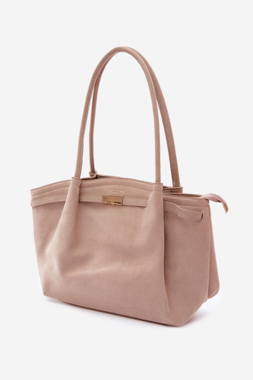 Beige Eco Suede Shopper Bag Elleea