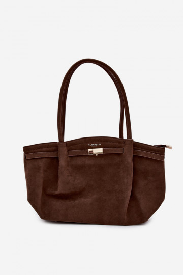Chocolate Eco Suede Shopper Bag Elleea
