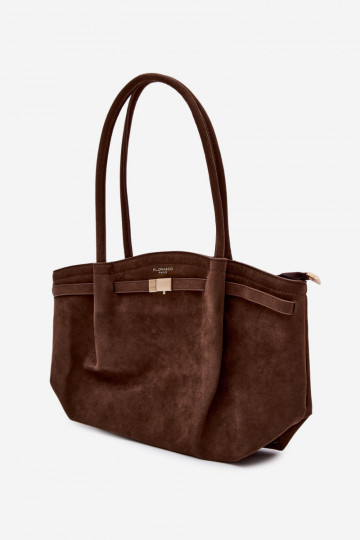 Chocolate Eco Suede Shopper Bag Elleea 2